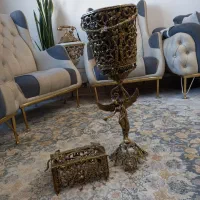 سطل اشغالی برنزی و جا دستمال کاغذی برنزی