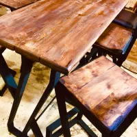 ۱دست میزوصندلی اوپنِی چوب‌وفلز|میز و صندلی غذاخوری|رشت, لاکان شهر|دیوار