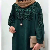 مانتو پیراهن مخمل سوزن دوزی