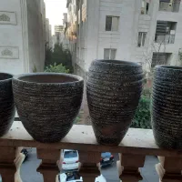 گلدان سفالی سفیدو طوسی