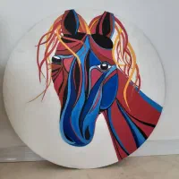 تابلو رنگ و روغن گرد طرح اسب