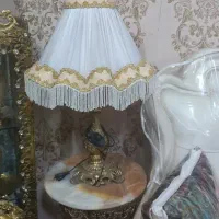 دوعدد آباژور شید پارچه ای پایه برنز اصل