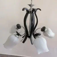 لوستر5 شاخه استیل و چوب