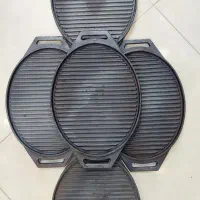 تابه گریل و استیک چدن بیضی بدون روکش مشکی