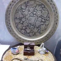 سینی دیوارکوب مسی قاجاری قلمزنی کار دست قطر۵۰