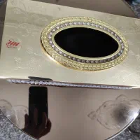 جا دستمال کاغذی فلزی استیل،طلایی نگین کاری