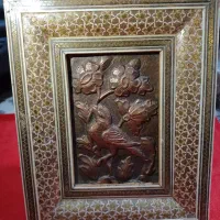 تابلو قدیمی فلزی پرنده برجسته که روی شاخه گل نشسته|کلکسیون اشیاء عتیقه|ارومیه, |دیوار