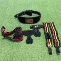 پکیج اقصادی کمربند،بندلیفت چرم،زانوبند۲،مچ بند۴۵س