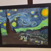 نقاشی گواش دست‌ساز الهام از شب پرستاره