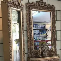 آینه و کنسول وساعت ایستاده طلایی