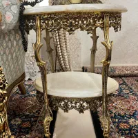 میز تلفن دوطبقه برنجی و تلفن