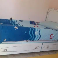 تخت کودک و نوجوان دومنظوره همراه باکمد و تشک تخت
