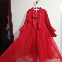 پیراهن مجلسی قرمز رنگ پرچین وپیراهن سفید سورمه ای|لباس|آبادان, |دیوار