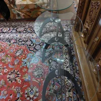 میز عسلی شیشه ای پایه فلز و چوب