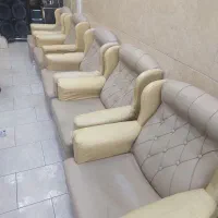 5 عدد مبل راحتی کرم با دوتا مبل سبز چستر