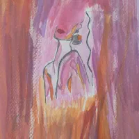 نقاشی آبرنگ زنی تنها ایستاده درغبار