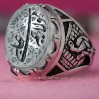 انگشتر مردانه نقره با سنگ در نجف و حکاکی سیاه قلم