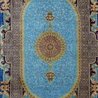 تک قالیچه آبی تار و پود ابریشم ۳ متر|فرش|قم, چهار مردان|دیوار