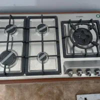 گاز صفحه ای ۵ شعله استیل توکار شیشه ای سفید ۲ تک