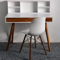 میز تحریر و لپ تاپ ، میزتحریر پایه چوبی بانک دکور