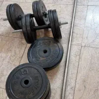 ست هالتر 170 و یک جفت دمبل با ۵۰ کیلو وزنه