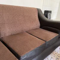 مبل ۷نفره نارنجی و کرم و یه دست مبل قهوای ال