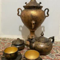 سماور و قوری قندان و لیوان سفالی