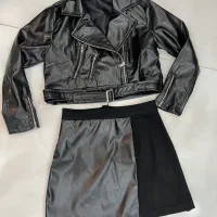 ست دامن و کت چرم زنانه