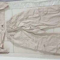 فروش ست کت و شلوار کتان کرم دخترانه ۸.۹سال