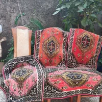فرشچه سنتی طرح عشایری ترنج دار|گلیم، جاجیم، گبه|رشت, حمیدیان|دیوار