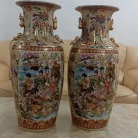 یک جفت گلدان کنار سالنی 60 سانتی طلاکوب