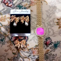 ساعت فول نگین و نیم ست پروانه