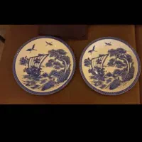 یک جفت دیس بزرگ قلم ابی قدیمی