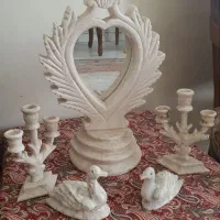 اینه شمعدان سنگی و سنگ پای عروس سنگی دست تراش