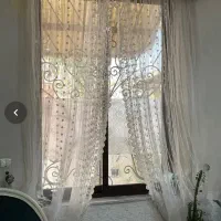 پرده توری  سفید گل دوزی شده