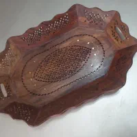 سینی و قندون جاکاردی تمام چوب کار دست.