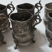 ۶ عدد گالش چایخوری قدیمی و آنتیک قلم تخت جمشید