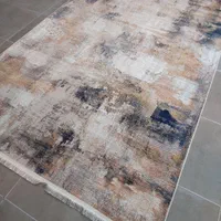 فرش رنگی آجری آبی کرم مدرن پتینه