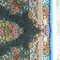 فرش نخ تار پود تمام ابریشم ریز زر چرک