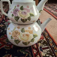 کتری لعابی با قوری چینی