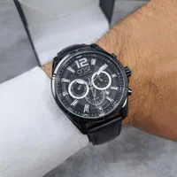 ساعت کرست اورجینال سه موتور فعال بندچرم تمام مشکی