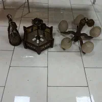 تعداد ۳ عدد لوستر چوبی ۵ شعله سالم