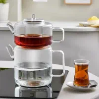 کتری قوری پیرکس شعله مستقیم لعابی استیل و ...