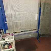 تابلو فرش نیمه کاره بهمراه وسایل و دار قالی