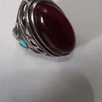 انگشتر عقیق و فیروزه رکاب نقره دست ساز قدیمی و تک