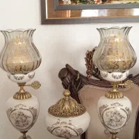 چراغ شمع دانی با کاشکول پایه برنجی