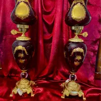 شمعدان طلاکوب با پایه برنز