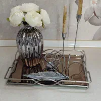 ست سینی جاشمعی گلدان و گل پیونی وجا عودی