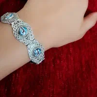 دسبند نقره  دست ساز مینا کاری شده قدیمی