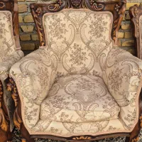 مبلمان تکی سلطنتی چوب گردو طرح خورشید